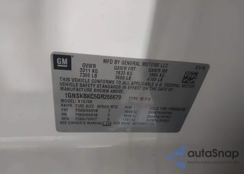 2016 Chevrolet Tahoe Lt from USA, damaged, VIN 1GNSKBKC5GR266679